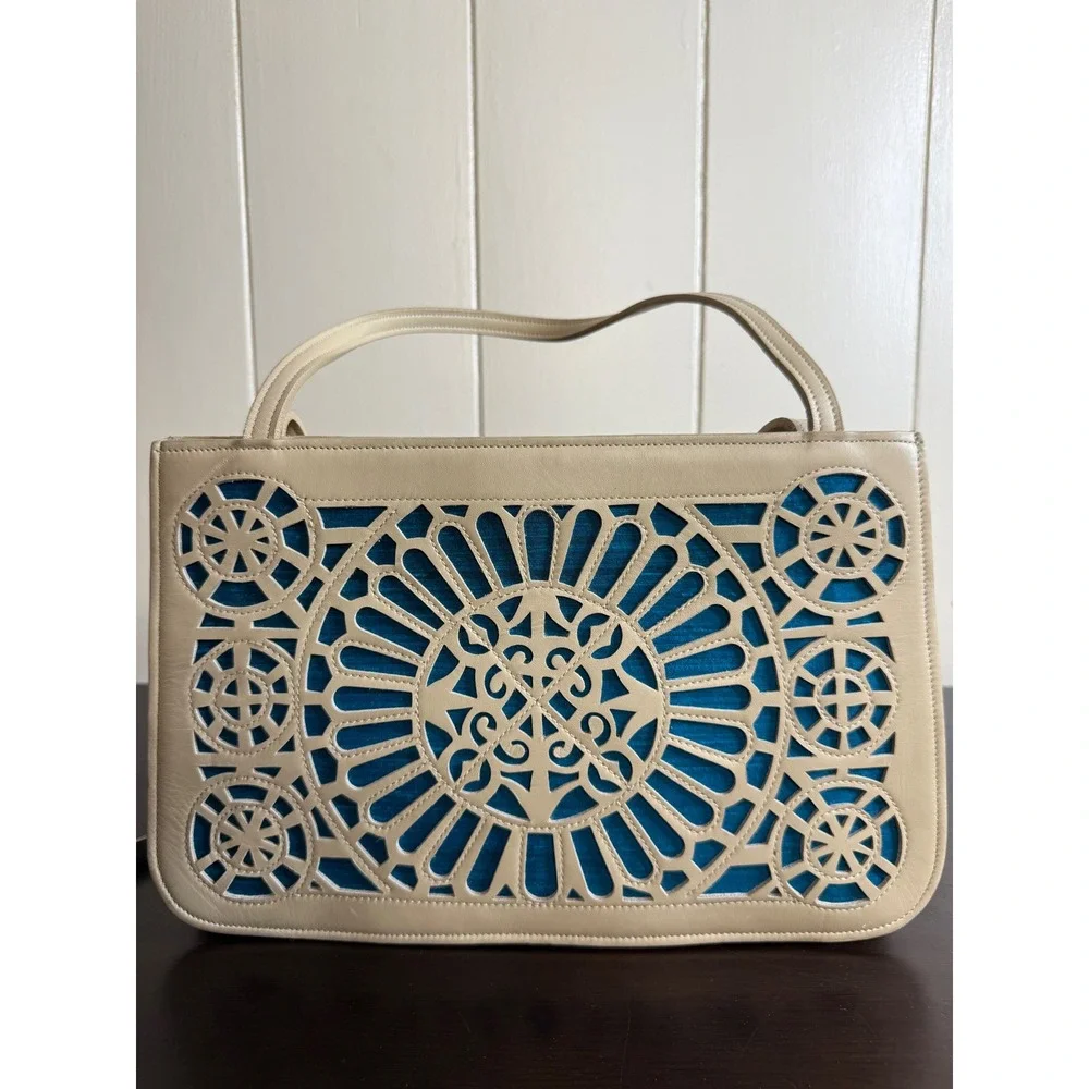 BCBG‎ Max Azria Satchel Bag Women's Beige Laser Cut Purse Handbag Designer NWT